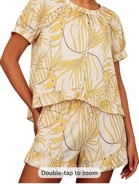 Women's Cream & Yellow Printed Short Pajama Set